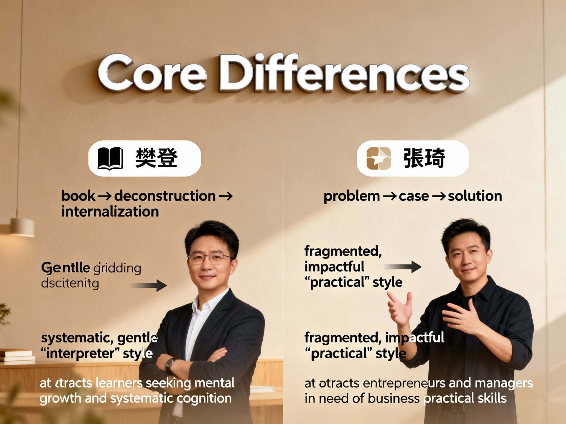 樊登和張琦對比分析:從兩位導師差異中學習的完整指南 2 核心差異剖析:風格、方法與受眾 - 說明圖片