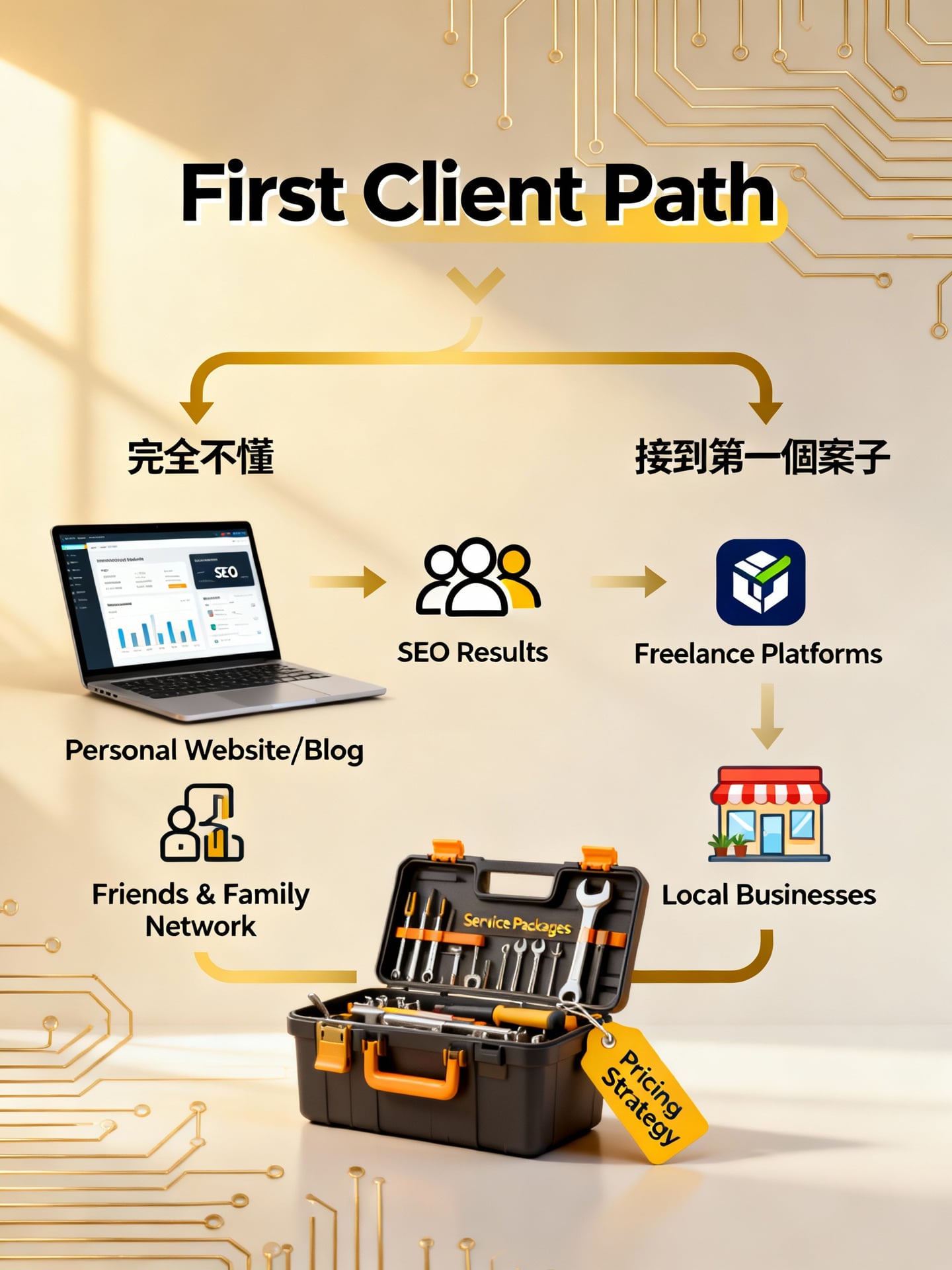 從「完全不懂」到「接到第一個案子」的個人接案者路徑圖 - 說明圖片